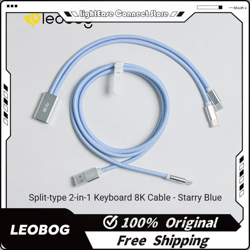 Cavo per tastiera meccanica LEOBOG 8K Hz 1 a 2, connettore Type-C intrecciato in metallo, blu cielo stellato, per tastiere da gaming personalizzate