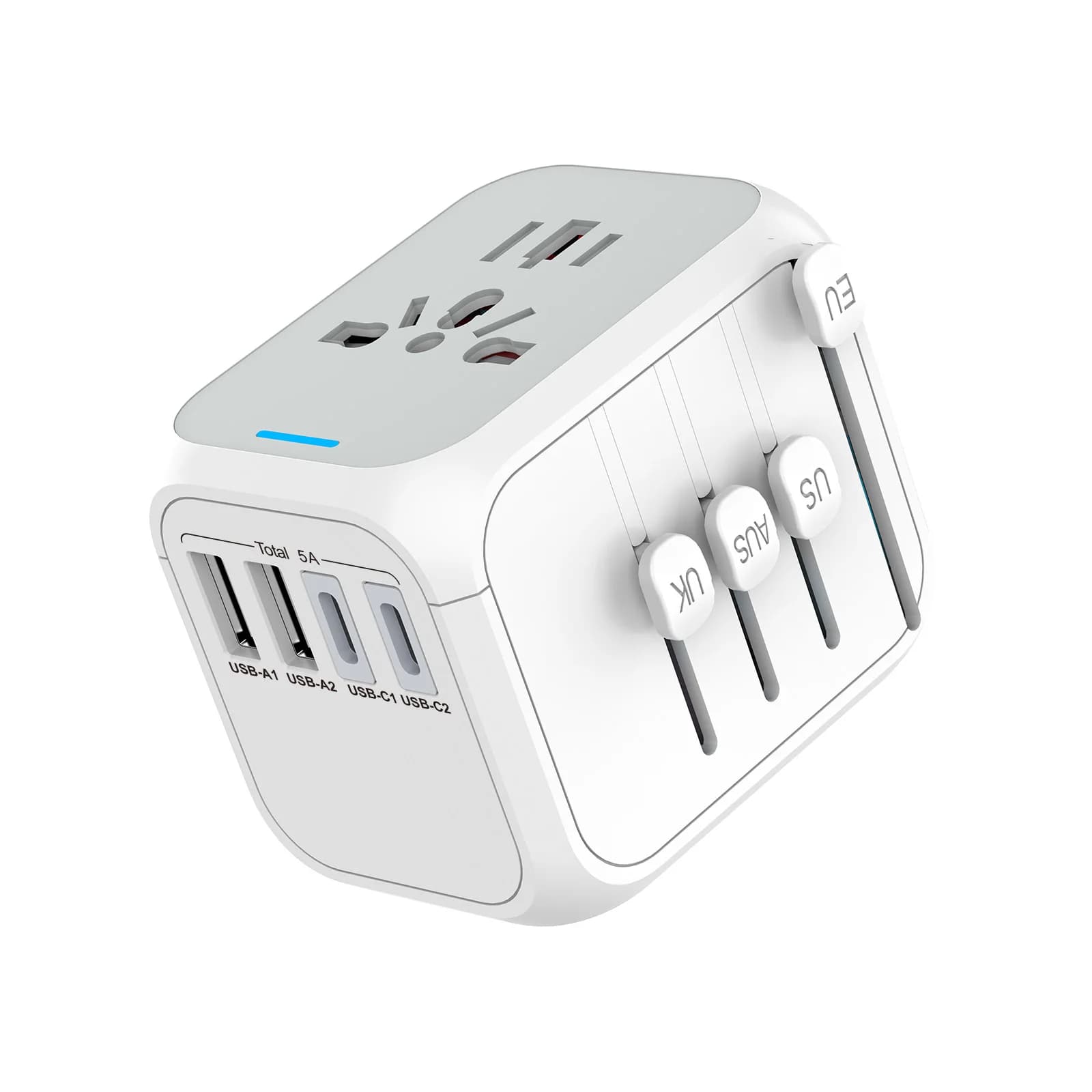 Adattatore da viaggio internazionale caricatore USB con 3 USB e tipo C, caricatore da muro All-in-one per US EU UK AUS Travel Plug in tutto il mondo
