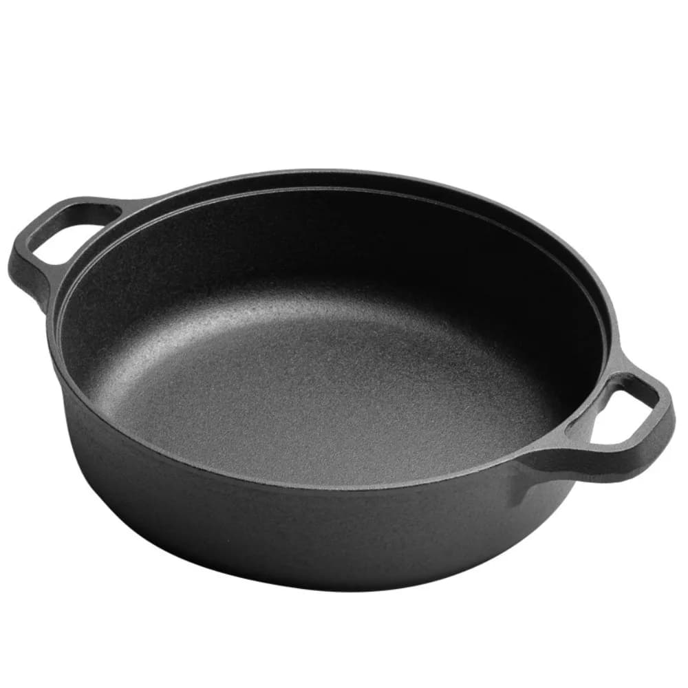 Anti-adhesive cast iron pan for domestic use, Flat bottom with double handle, Non-coated frying pan, Reinforced pan for Jumping in pan