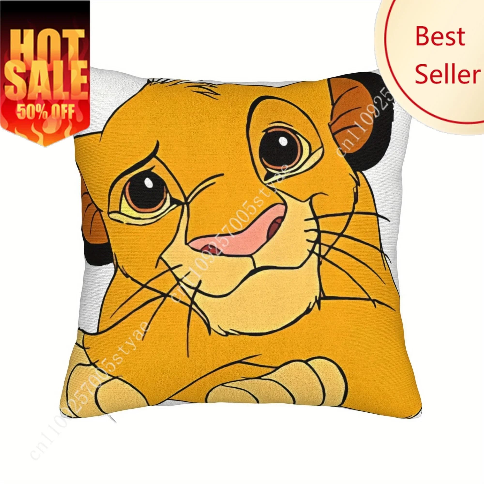 Simba Cub Face pillow case, cushion pillow case with Disney cartoons, soft sofa bed decoration, party gifts, for boys and girls, custom pillow lining