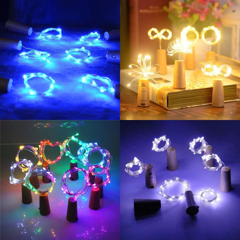 6 luci per bottiglie di vino, luci in sughero in filo di rame da 2 m 20 LED Luci a corda a LED a batteria con lucine fai da te in sughero
