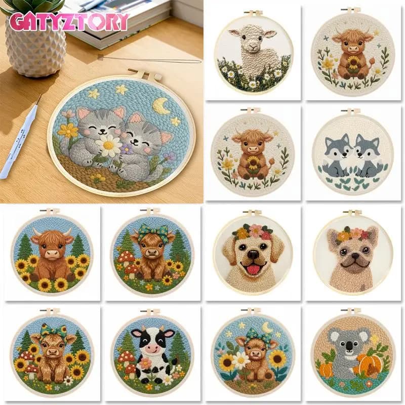Punch Needle Embroidery Starter Kit Punch Needle Kits Sheep Pattern Embroidery Pen For Adults Beginner Home Decor Diy Gift