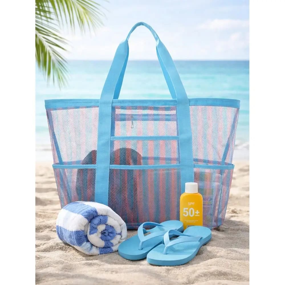 Polyester Mesh Large Capacity Beach Bag, Travel Laundry Bag, Swimming Storage Bag, Minimalist Mesh Beach Bag, Mothers Day Gift