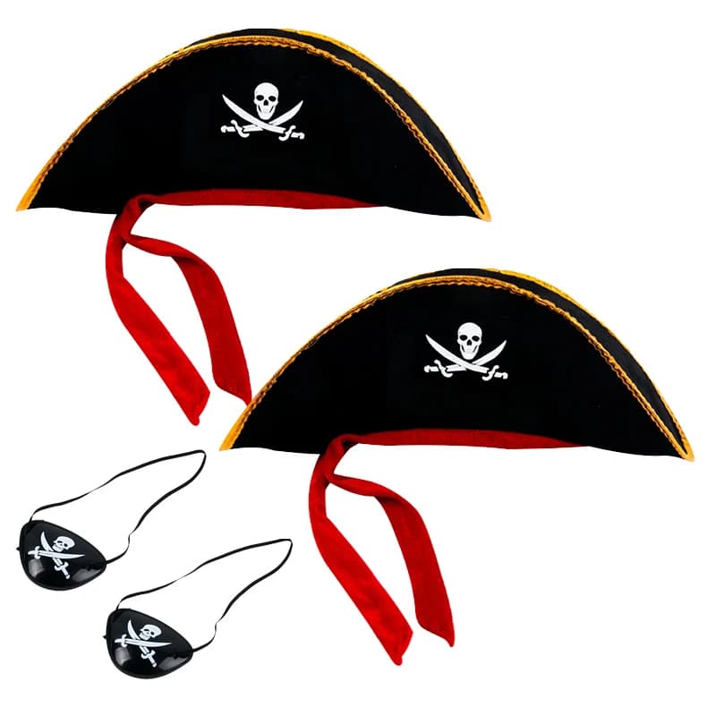 1/2 set cappello teschio pirata e toppe per gli occhi berretto da capitano di Halloween fascia accessori per costumi cosplay prop decorazioni per feste di compleanno per bambini