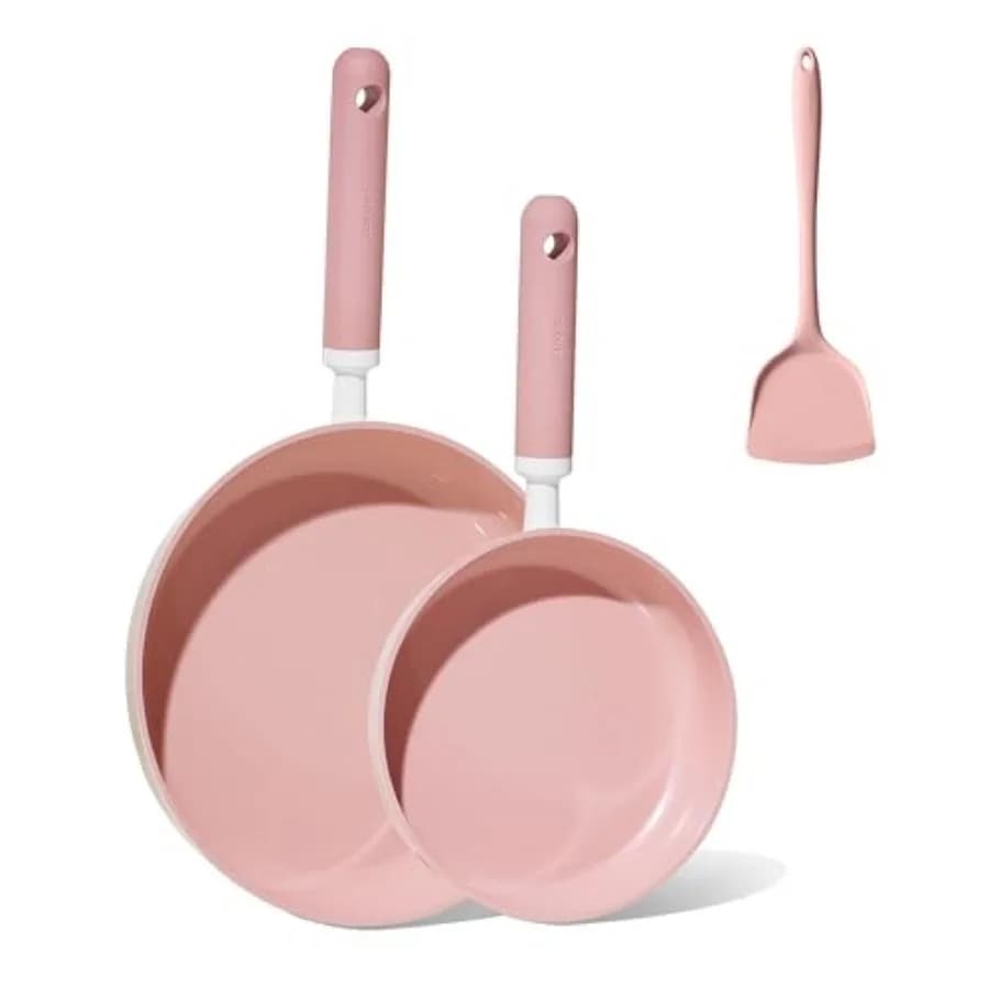 Padella in Ceramica Antiaderente con 2 Scomparti e Spatola in Silicone, Compatibile con Induzione e Tutti i Fornelli