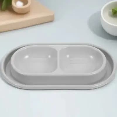Set Ciotole per Cibo e Acqua per Gatti, Design Anti-Formica con Doppio Scomparto, Mangiatoia per Gatti, Cani, Gattini e Cuccioli, Grigio