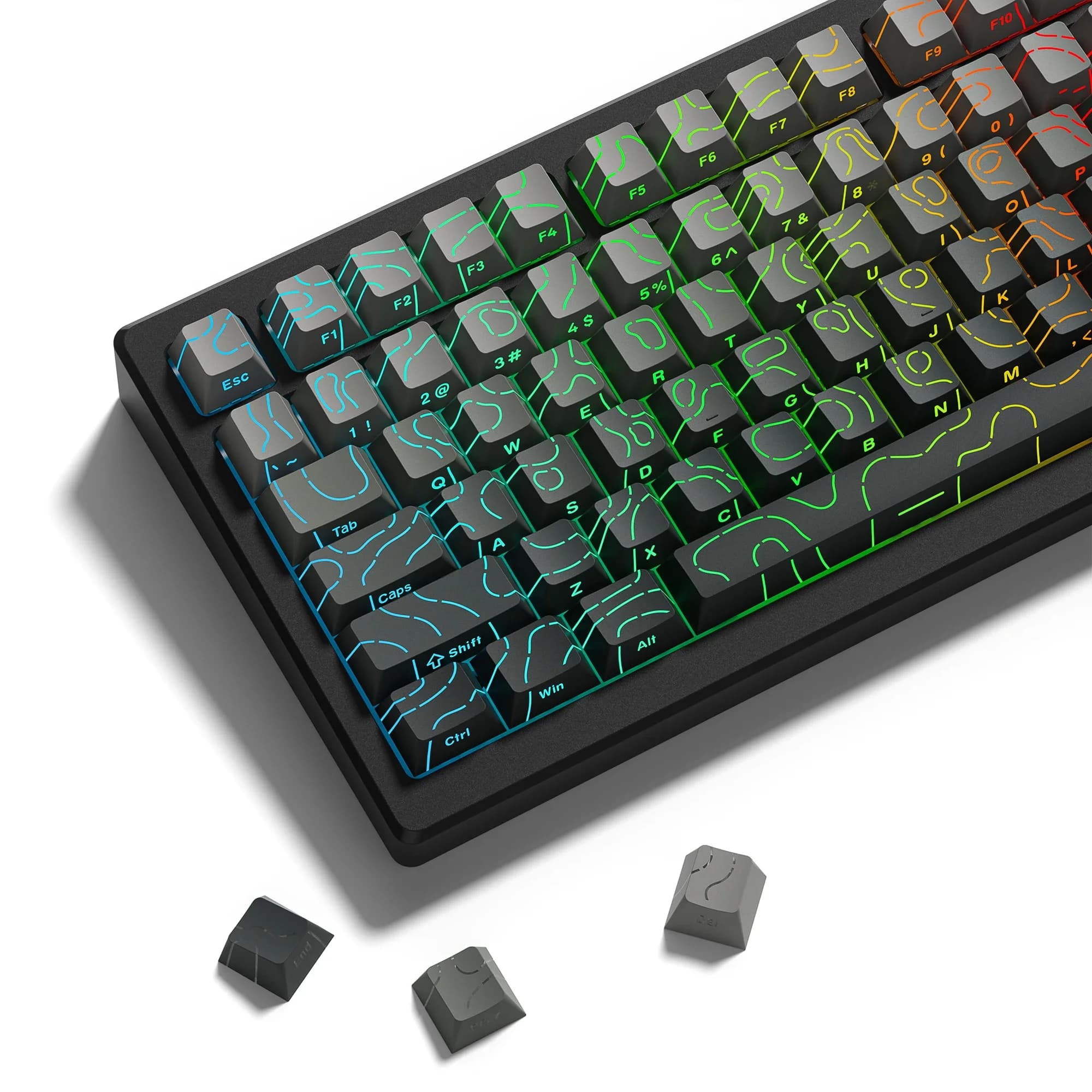 134 Polar Day Topographic 4.0 PBT Keycaps Double Shot Side Shine through backlit keyboard trims MX Gamer