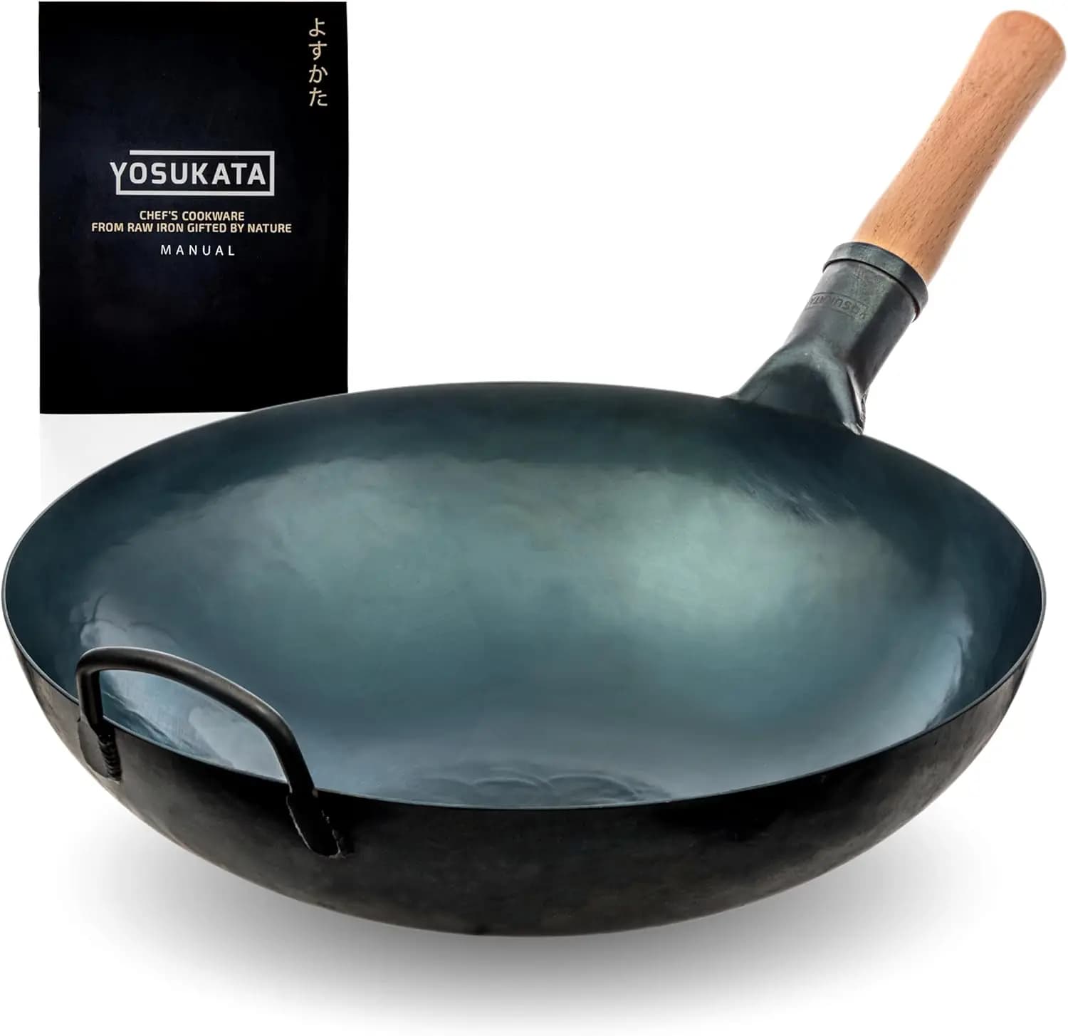 Wok in Acciaio al Carbonio da 14 Pollici con Fondo Rotondo - Blu Pretrattato per Stir-Fry, BBQ e Campeggio - Utensile da Cucina Tradizionale Giapponese e Cinese