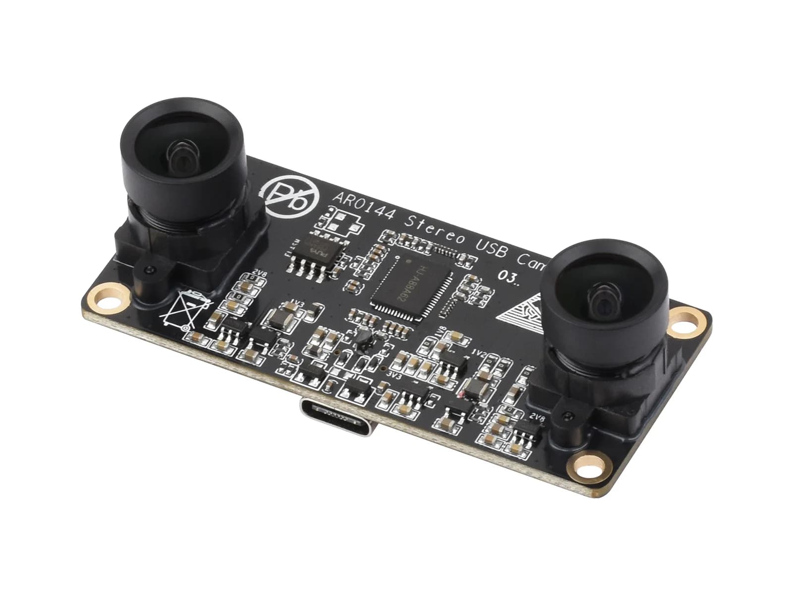AR0144 Stereo USB Camera (A), USB 2.0 port, output to the same synchronized frame, 52 mm base, with lenses without distortion