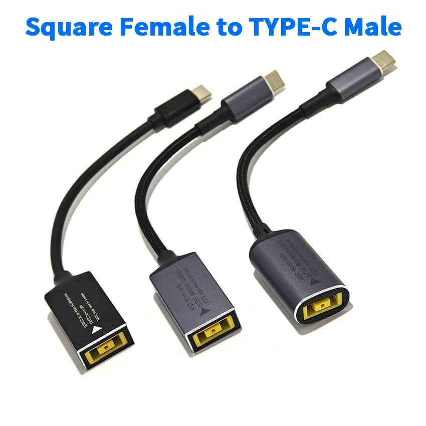 Dc Square Plug 65W 100W 140W USB Type C Male to Female PD Charging Cable for Lenovo Laptop Charger Adapter Converter 16cm