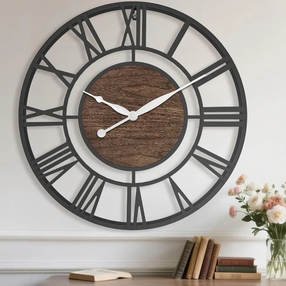 Orologio da Parete in Metallo Silenzioso Extra Grande 30 Pollici, Stile Industriale Vintage con Numeri Romani per Soggiorno, Cucina, Camera da Letto