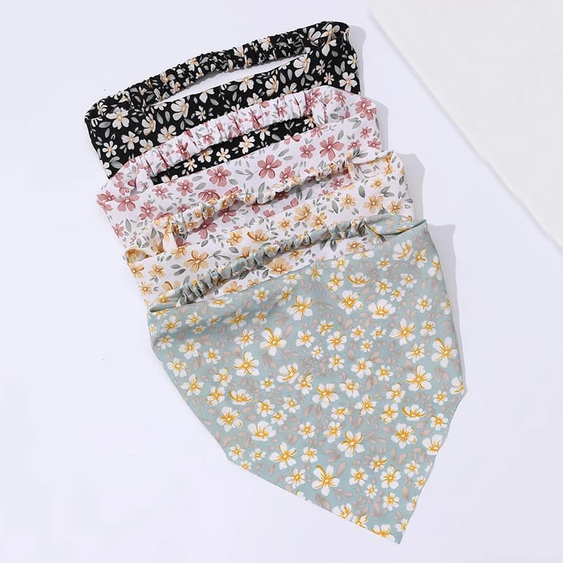 Set da 4 pezzi di fasce per capelli triangolari con stampa floreale – Morbido foulard traspirante per un tocco di charme quotidiano.