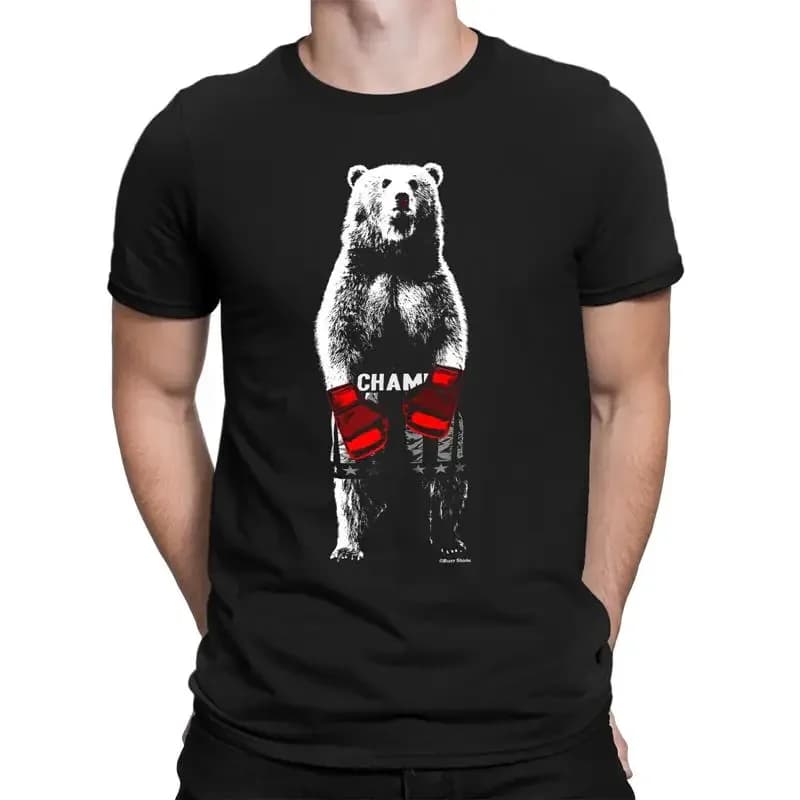 Boxing Bear Mens Funny Boxer T Shirt Training Gym Gloves Workout