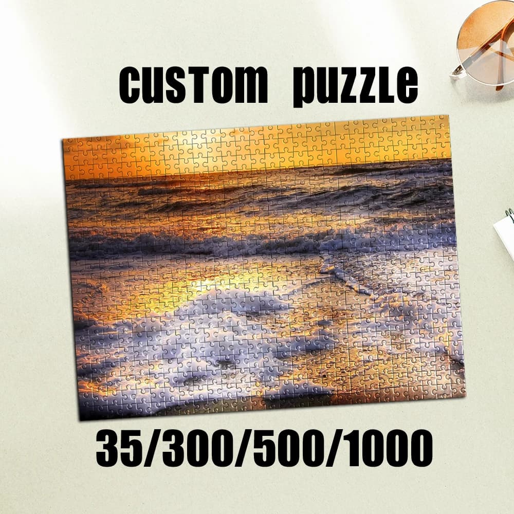 Puzzle Personalizzato con Foto, Tema Tramonto sul Mare e Onde, in Legno/Cartone per Adulti, Giocattoli Fai-da-Te, Decorazione