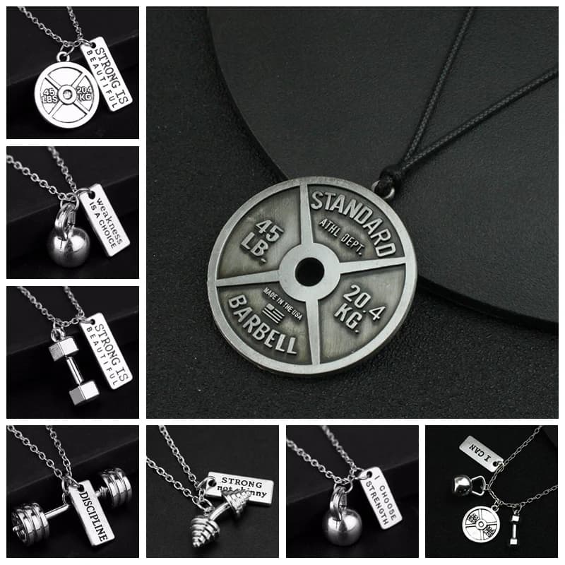 Weight plate Balancer Pendant with handlebars Fitness gymnastics necklace for men Bodybuilding Weightlift Exercise Jewellery Accessories Gift