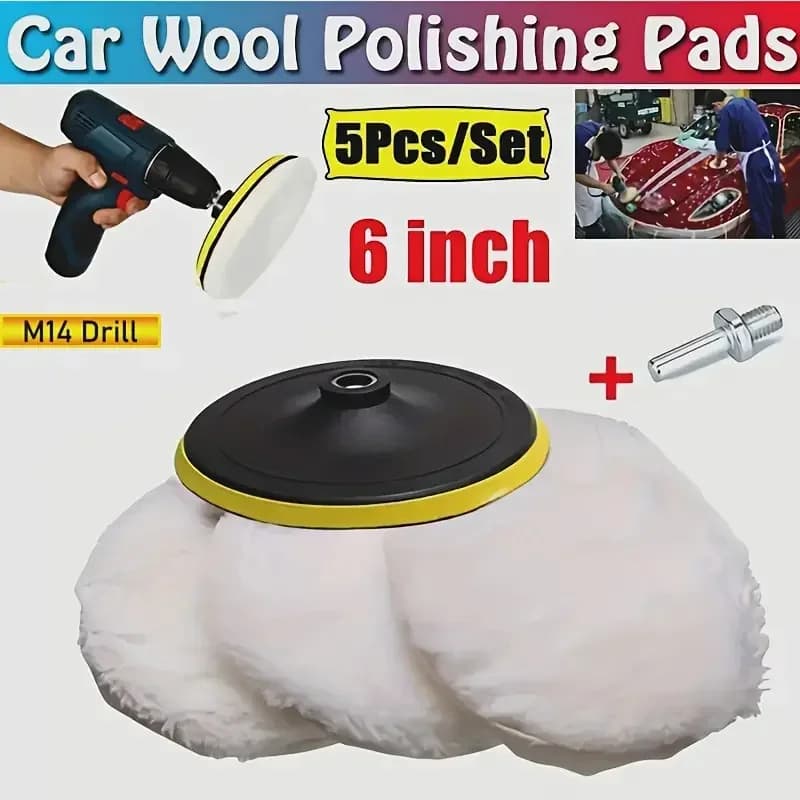 5 pezzi set di tamponi per lucidatura per auto in lana per lucidatrice ceretta lucidatura tamponi per lucidatura per la cura della vernice automatica 3/4/5/6/7 pollici