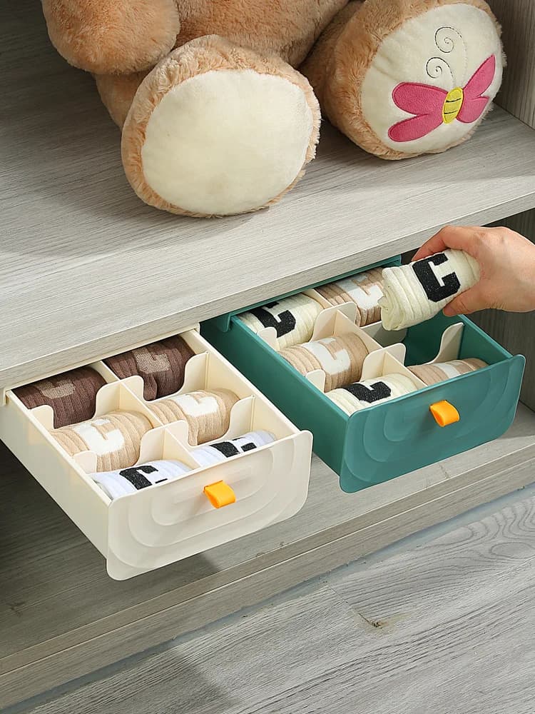 Contenitore portaoggetti sotto la scrivania per uso domestico, organizer per vestiti e biancheria intima, design semplice, rettangolare, in PP