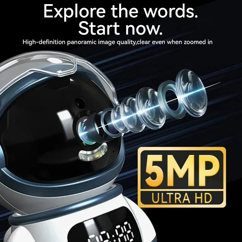 PTZ Tuya Smart 5MP Astronaut Shaped WiFi camera, Wireless IP Monitor for Children with Bidirectional Audio and Movement Detection