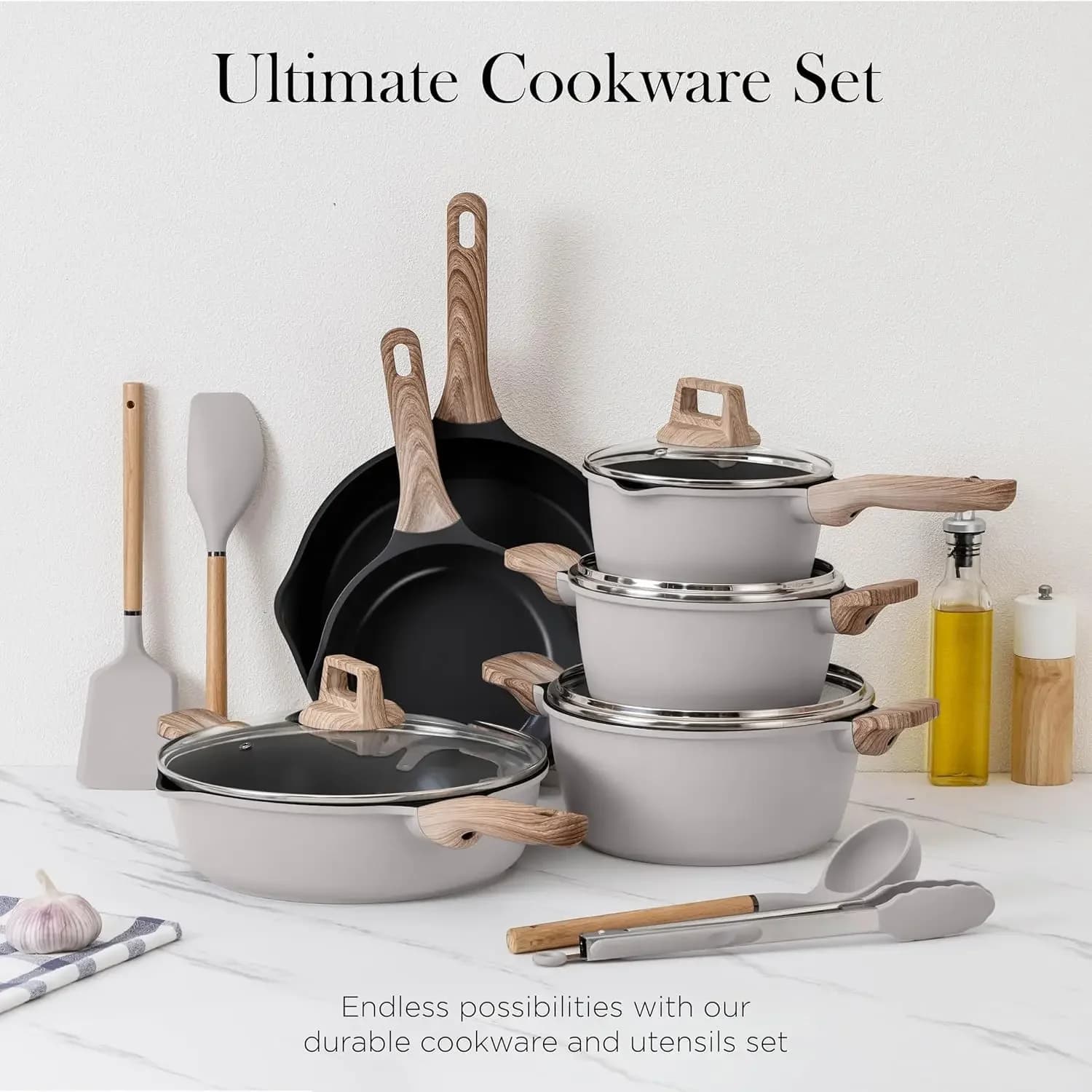 Set of pots and pans Set of die-cast aluminium non-stick cookware with tools, 14-piece non-stick kitchen set with pans
