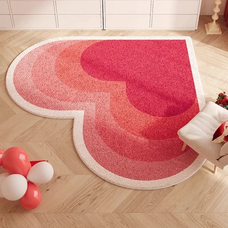 Tappeti a forma di cuore per camera da letto Tappetino morbido e soffice sul comodino Peluche spesso Decorazione del soggiorno Tappeto rosso Tappeto lavabile per guardaroba