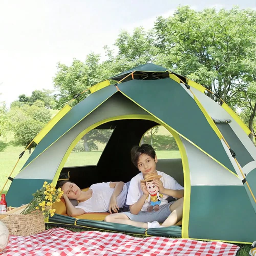 Tenda da campeggio ad apertura rapida automatica, doppie porte e finestre, tenda impermeabile e antivento, facile da montare, leggera e portatile, I