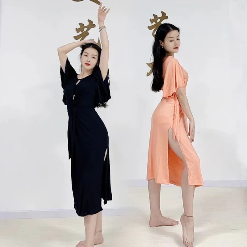 Costumi di danza del ventre personalizzati Abbigliamento 2025 Nuovo abito intrecciato modale con fusione latina e danza orientale davanti e dietro