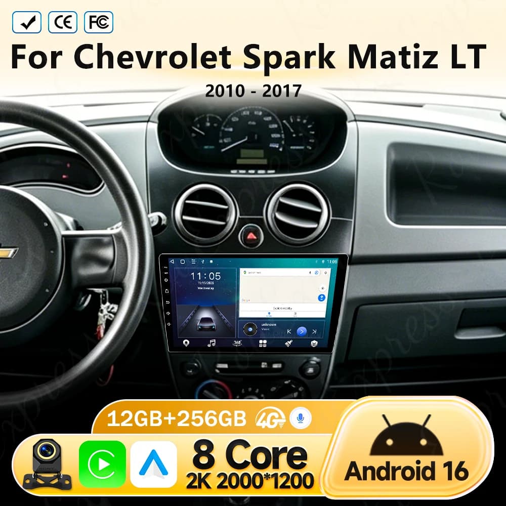 Autoradio Android 16 per Chevrolet Spark Matiz LT 2010-2017, Lettore Multimediale Video GPS CarPlay Auto 4G WIFI, Unità Principale Stereo