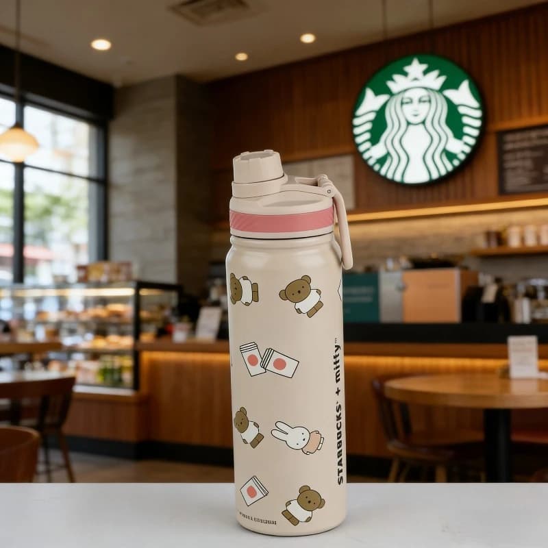 Borraccia Termica Starbucks Stile Miffy 710ml in Acciaio Inossidabile con Motivo Coniglio Orso - Ottima Idea Regalo di Natale