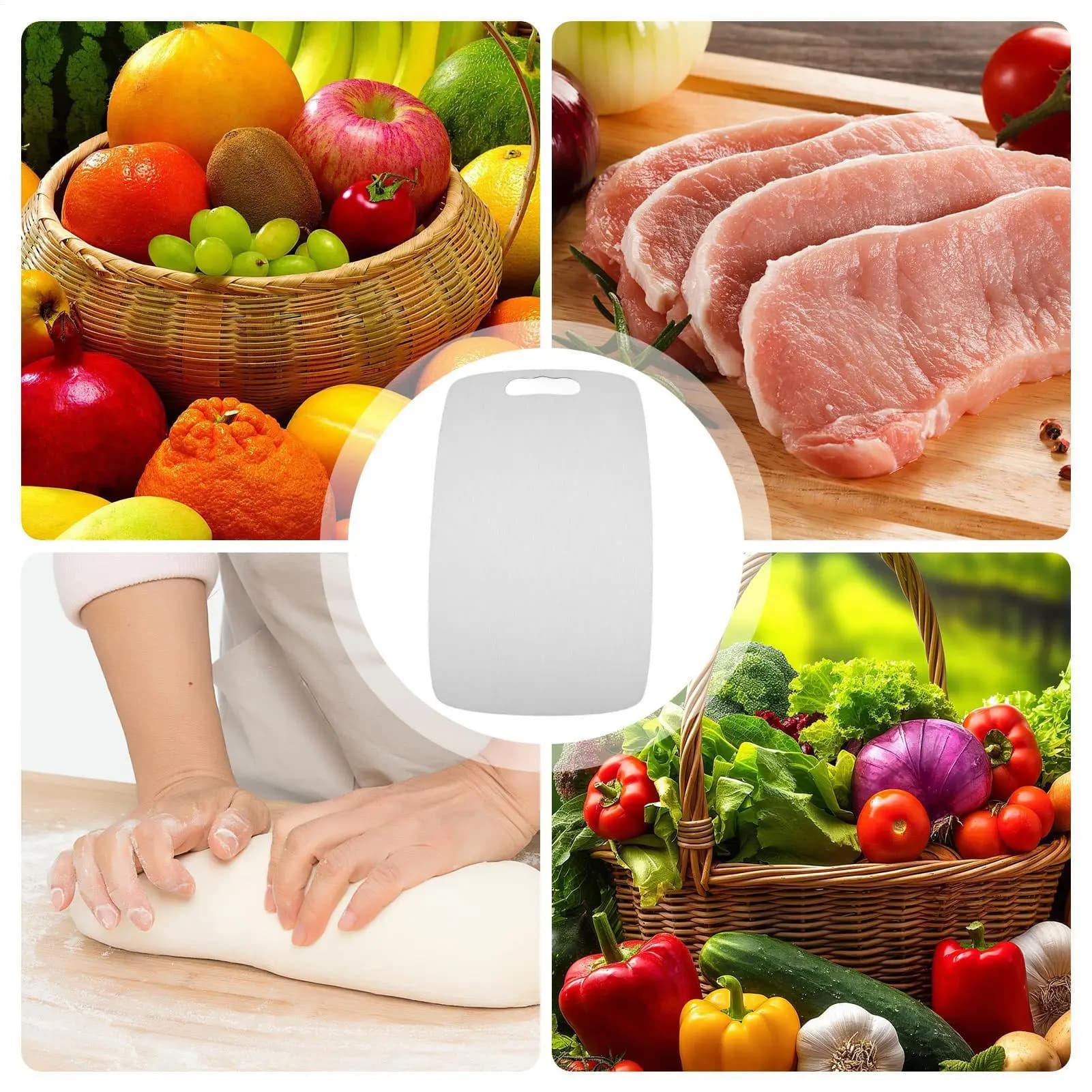 Tagliere in acciaio inossidabile a doppia faccia, facile da pulire, per carne, per preparazione pasti, pollo, bistecche, verdure, campeggio