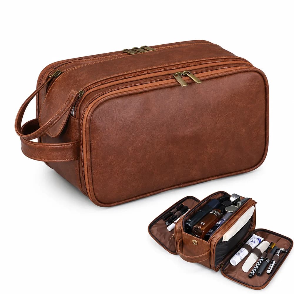 Men's Toiletry Bag Large Capacity Travel Wash Bag Waterproof PU Cosmetic Organizer Bag Compartments Portable Storage Pouch
