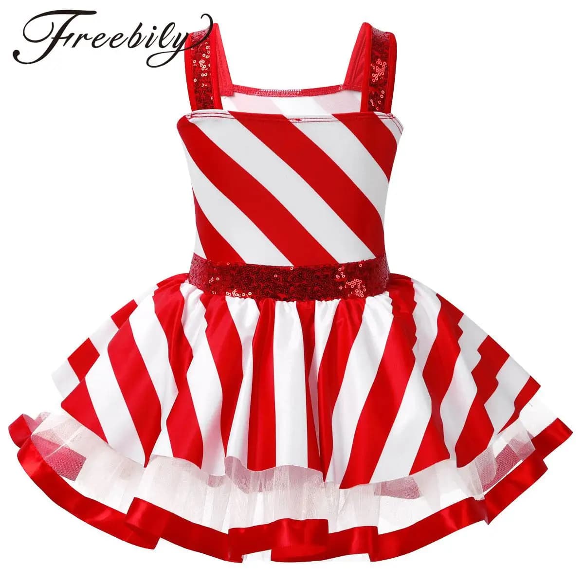 Vestito da tutu per danza classica senza maniche per bambina, body con paillettes lucide, costumi di danza natalizia, vestito da pattinaggio su ghiaccio
