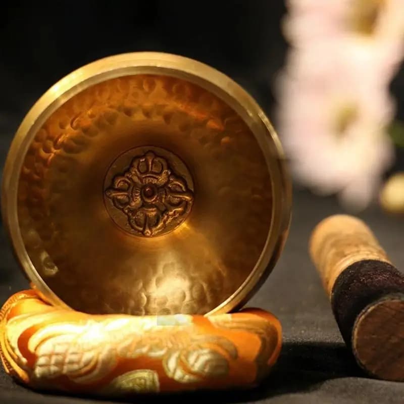 E8BD Nepal Tibetan Buddhist Bowl Set Pad Ring Mallet Meditation Singing Bowls Set for Home Bedroom Temple Yoga Studio Decors