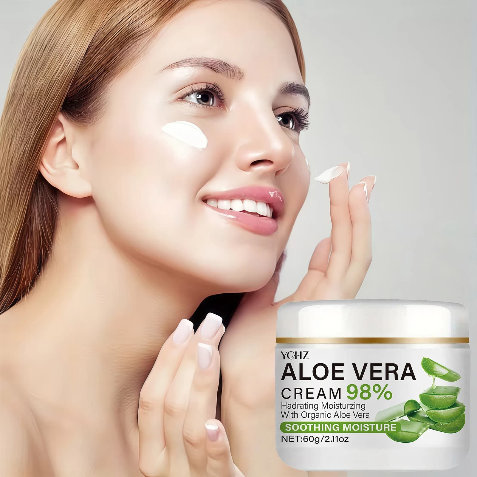 Aloe vera face cream, containing 98% pure ingredients of aloe vera, moisturizing and easy absorption, effectively protects and nourishes the skin, suitable for daily care of the skin both for men and for women.