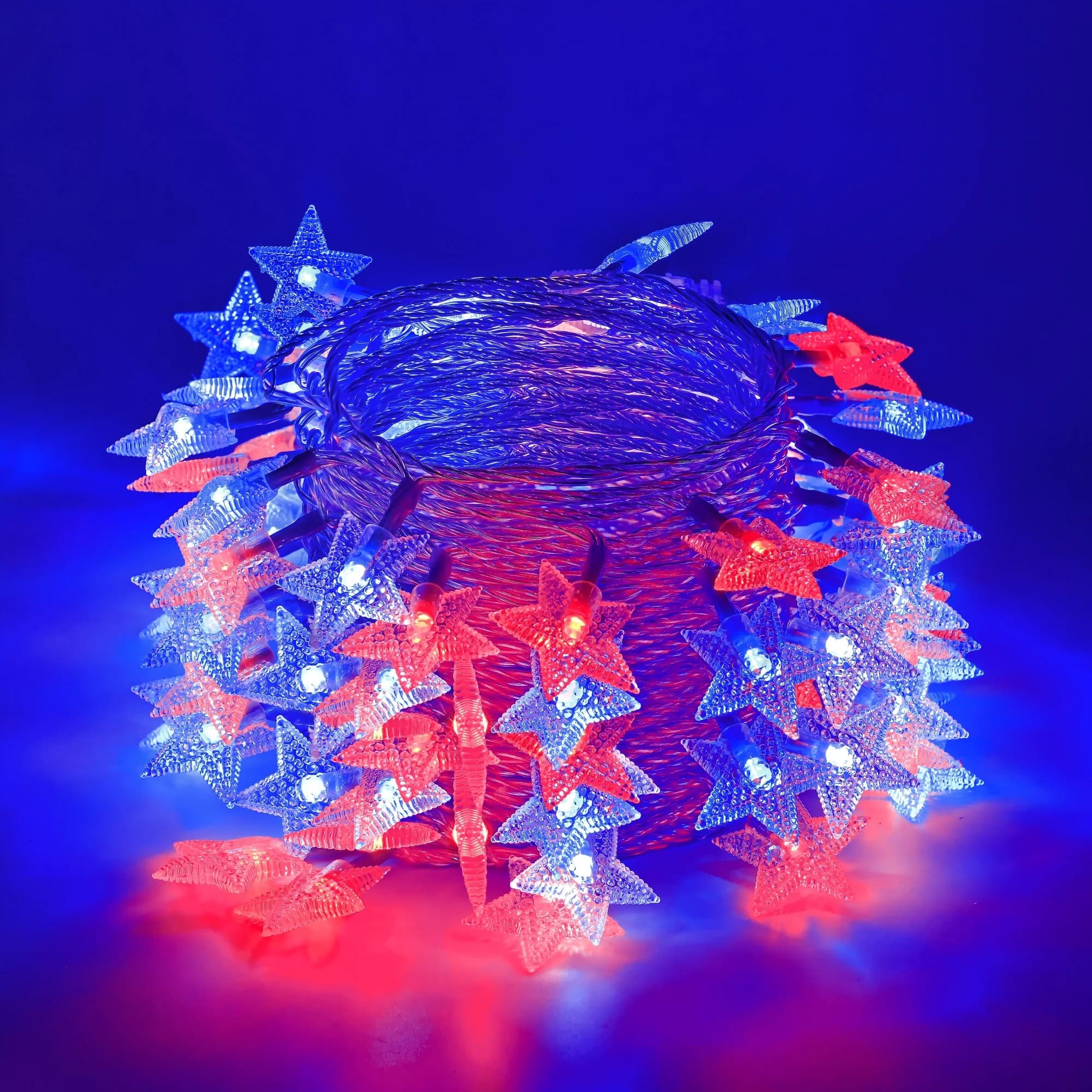 100LED 51FT Rosso Bianco Blu Stella Luci Impermeabile Allungabile Plug-In Stringa Decorativa per Interni/Esterni 4 luglio Indipendenti