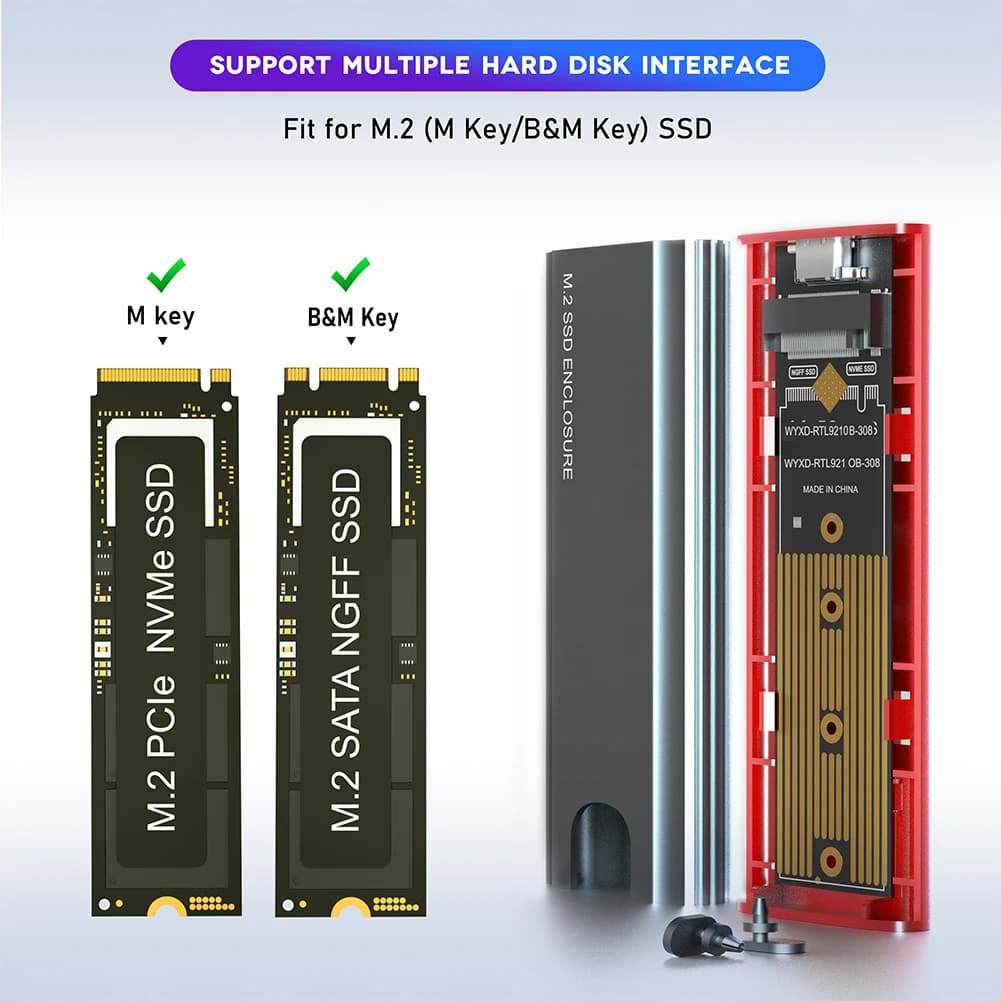 Adattatore per custodia SSD M.2 NGFF NVME USB3.1 Gen2, custodia esterna per disco rigido 10Gbps per SSD NVME/SATA 2242/2260/2280