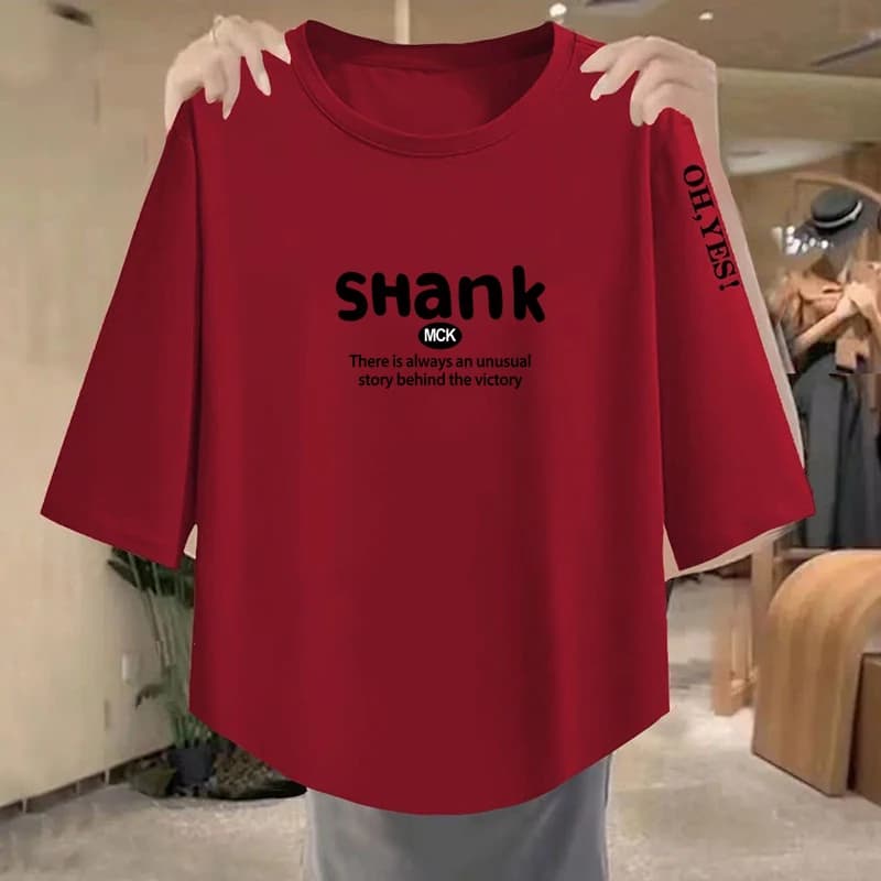T-shirt casual estiva alla moda con scollo rotondo, stile ampio da donna, versione coreana, top stampato, manica corta traspirante