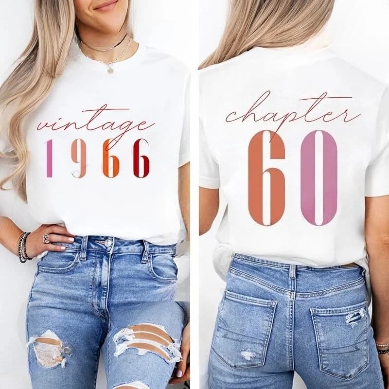 T-shirt da donna con stampa grafica classica del 1966, t-shirt estetiche vintage per il 60° compleanno, t-shirt casual per il 60° compleanno