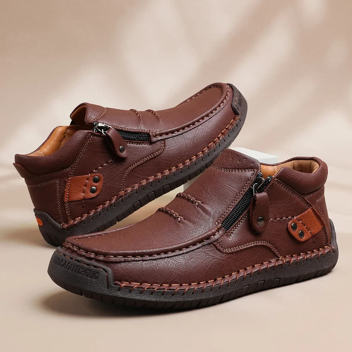 Classic Leather Men Boots Outdoor Zipper Design Men's Sneakers Slip on Breathable Casual Men's Shoes Leather Man Ankle Boots