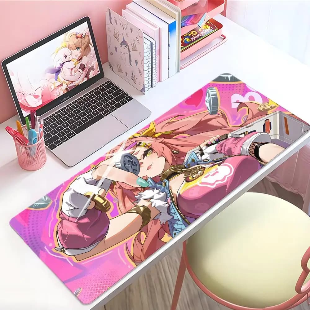 Anime Mouse Pad Gamer XXL Keyboard Table Mat Long Pink Hair Pink Outfit Anime Girl Multi Scene Office Gaming Home Desk Mat