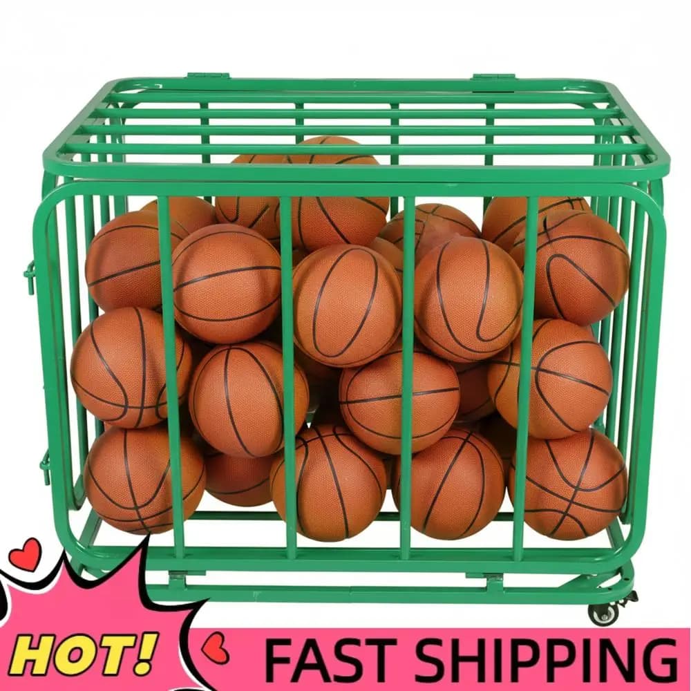 Grande Contenitore per Palloni con Ruote e Coperchio, Carrello Portapalloni per Basket o Pallavolo per Palestre, Scuole, Club, Interni ed Esterni