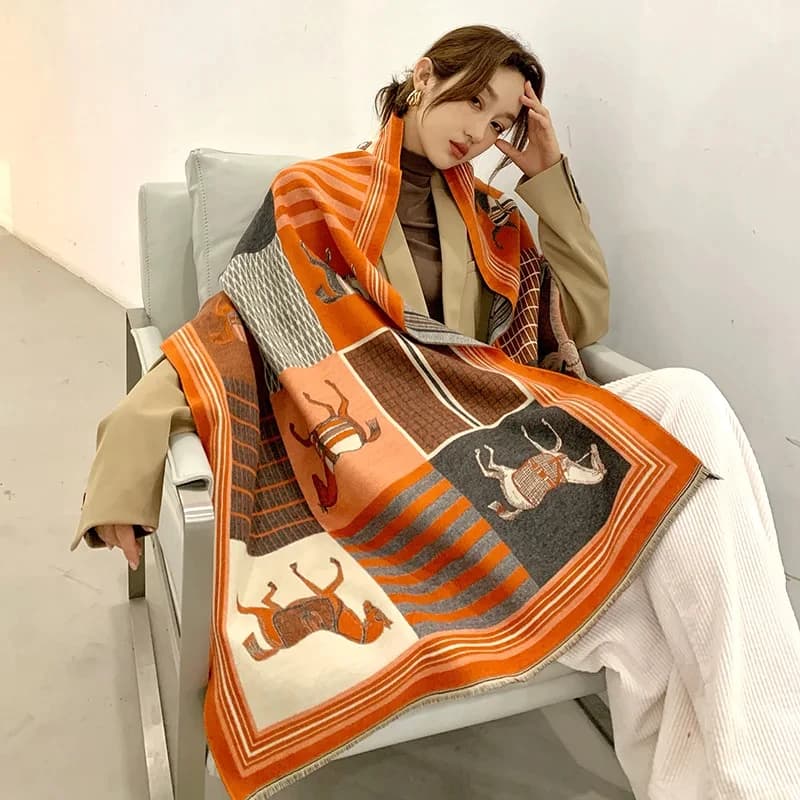 2024 Nuovo Lusso di Inverno Sciarpa di Cachemire Delle Donne di Design Caldo Coperta di Pashmina Cavallo Sciarpe Scialle Femminile Avvolge Foulard di Spessore Bufanda