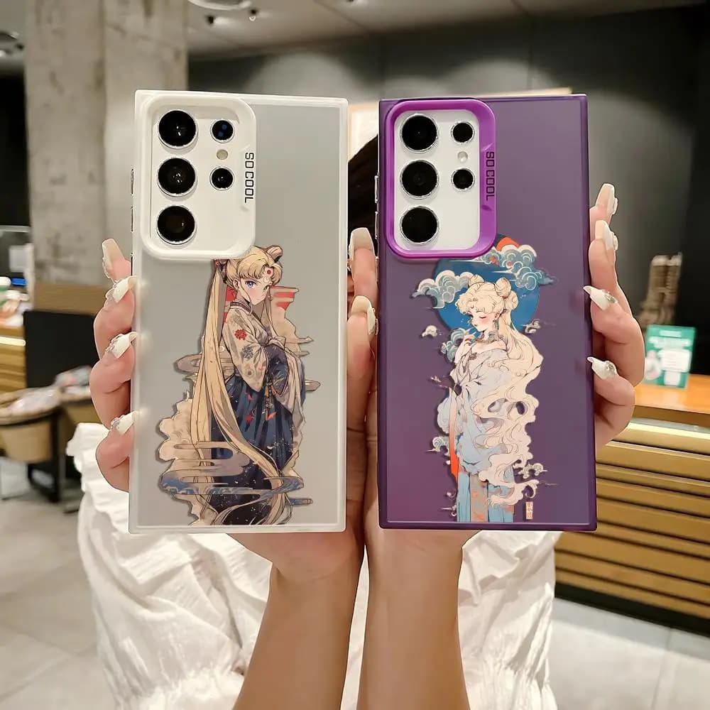 S-Sailor M-MoonS Custodia per telefono Cartoon per Samsung Galaxy S25 Edge S24 S23 S22 S21 S20 Ultra Funda Cover in silicone argento