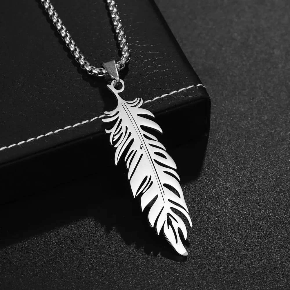 Collana con Ciondolo a Piuma in Acciaio Inossidabile, Nuova Moda Hip Hop Punk, Accessori Gioielli da Uomo, Regalo all'Ingrosso
