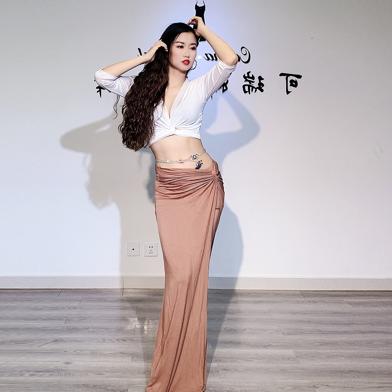 Costume da pratica di danza del ventre personalizzato Set Performance Nuovo costume da danza orientale da donna con gonna bianca modale