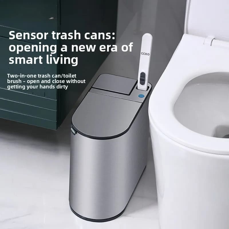 Intelligent Induction Trash Can, Automatic Household Bathroom with Lid, Seam Bucket, Disposable Toilet Brush Integrated