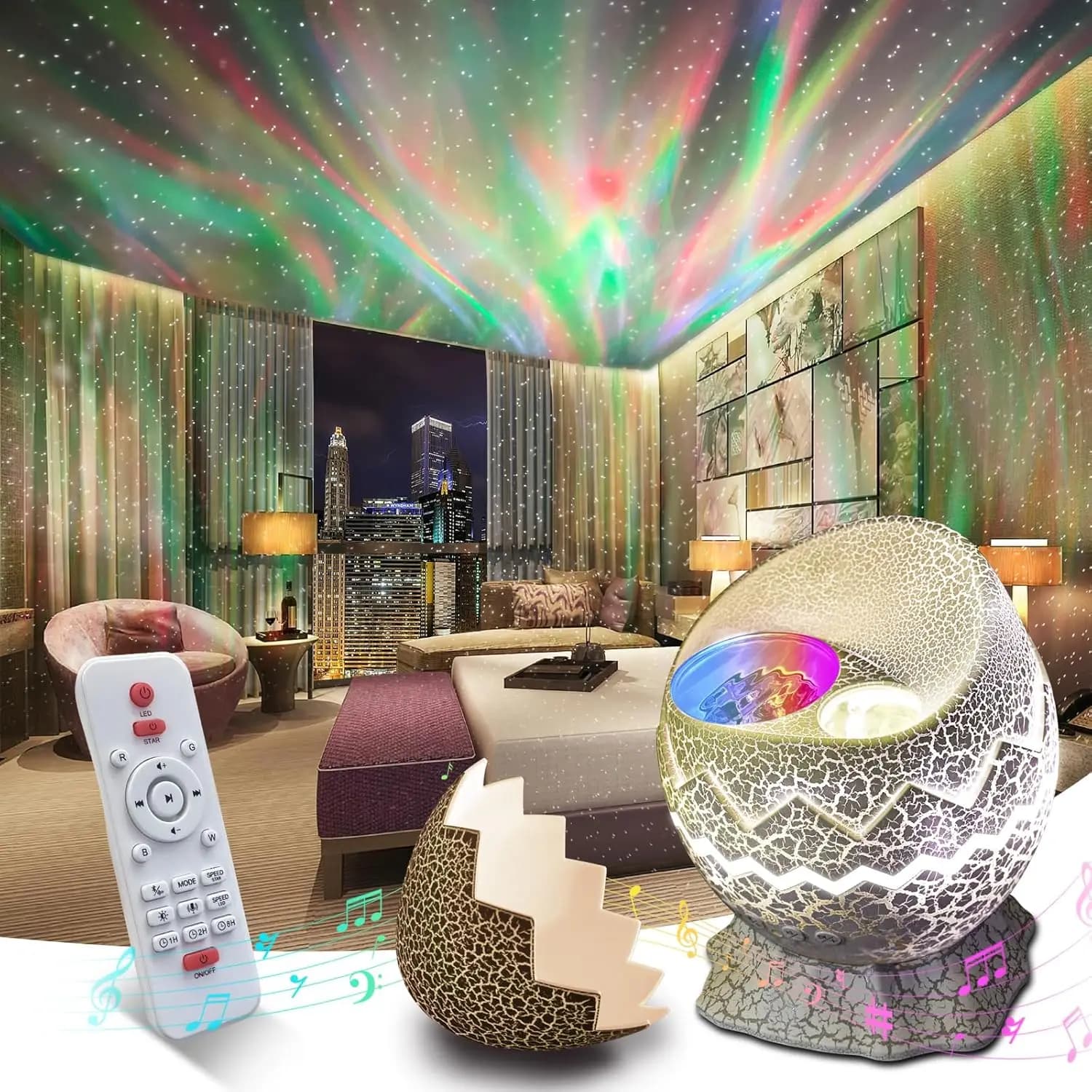 Proiettore Galattico con Luce Notturna, Rumore Bianco, Altoparlante Bluetooth e Telecomando - Regalo Perfetto per Tutte le Età