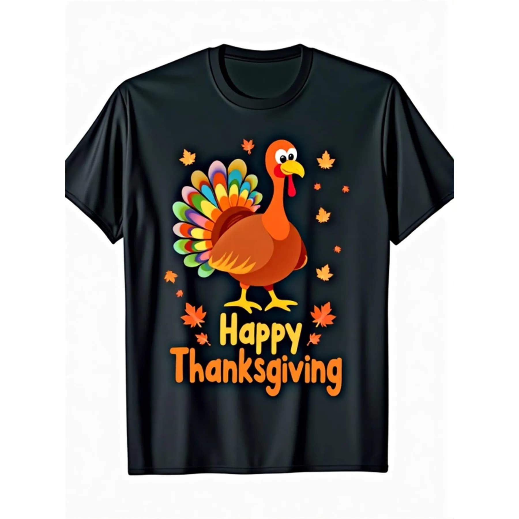 Happy Thanksgiving Turkey Graphic T-Shirt Soft Cotton Crew Neck Casual Holiday Tee for Men Orange Lettering Print