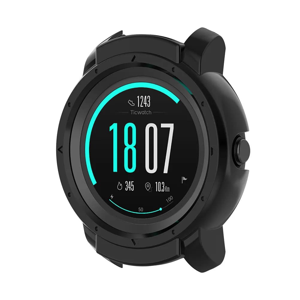 Custodia Protettiva Nera in PC per Smartwatch Compatibile con Ticwatch, Tagli Precisi, Protezione dalla Sporcizia, Leggera e alla Moda
