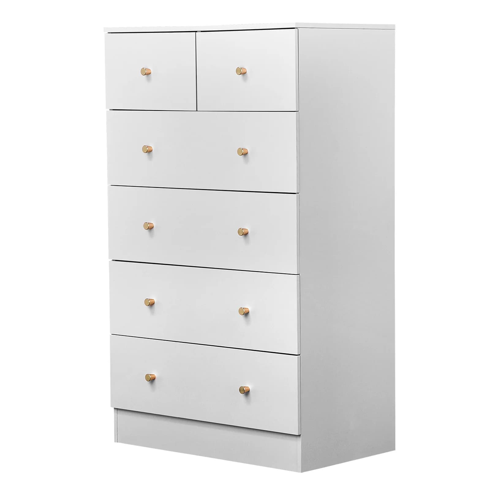 Bianco, in truciolato, rivestito in triamina di canapa, 66 * 40 * 111 cm, 4 + 2 cassetti, cassettiera, maniglia color oro opaco