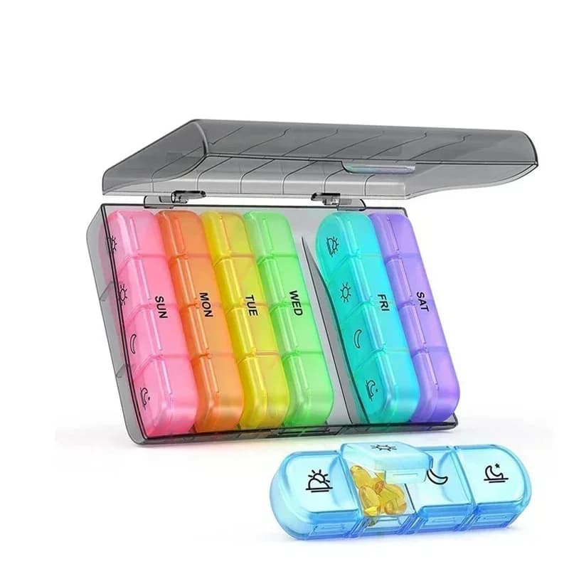 Box Organizer 7 days 21/28 Grills 3/4 times Portable travel with large compartments for vitamins Medicine Fish oils